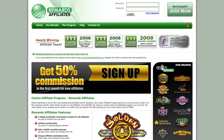 The Rewards Affiliates affiliate program home page
